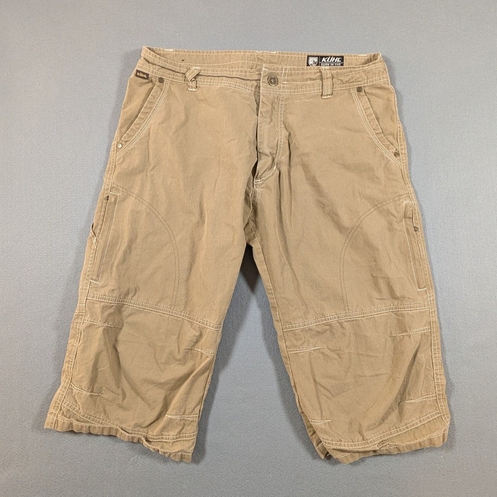 Kuhl Cargo Shorts Mens 34 Tan Khaki Vintage Patina Dye Hiking Outdoor